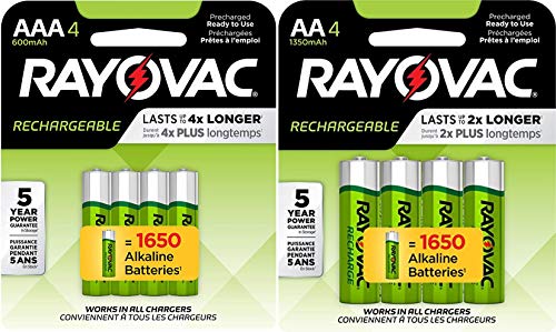 Rayovac Rechargeable 4 AA 1350mAh and 4 AAA 600mAh NiMH Batteries with Battery Storage Container.