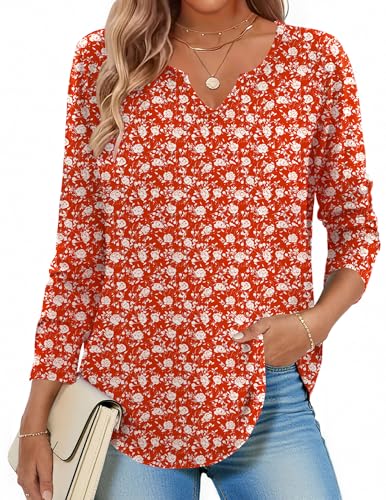 Image of Zeagoo Long Sleeve Shirts for Women Fall Tops Casual Dressy V Neck Blouses Boho Tunic Western Clothes Vacation Outfits