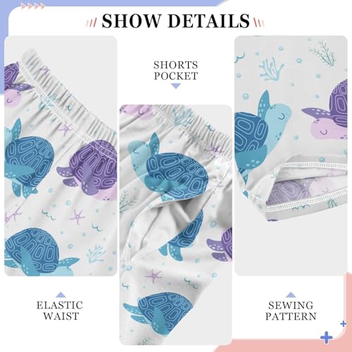 Boys' Pants Blue Purple Turtles Seaweeds Corals Long Bottoms Jogger Pants Elastic Waist Trousers with Pockets S-XL4