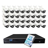 GW Security 32 Channel UltraHD 6K 12MP @ 30FPS Realtime PoE Security Camera System with 32 x 12MP IP Full-Time Color Night Vision Outdoor/Indoor Smart AI Bullet Cameras, 10TB Hard Drive