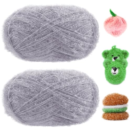 Image of JeogYong Scrubby Yarn 2 Skeins (2 x 100g, 2 x 218yd) Scrubby Sparkle Yarn, Fluffy Polyester Scrubbie Crochet String for Crocheting Knitting Dishcloths Washcloths DIY Projects