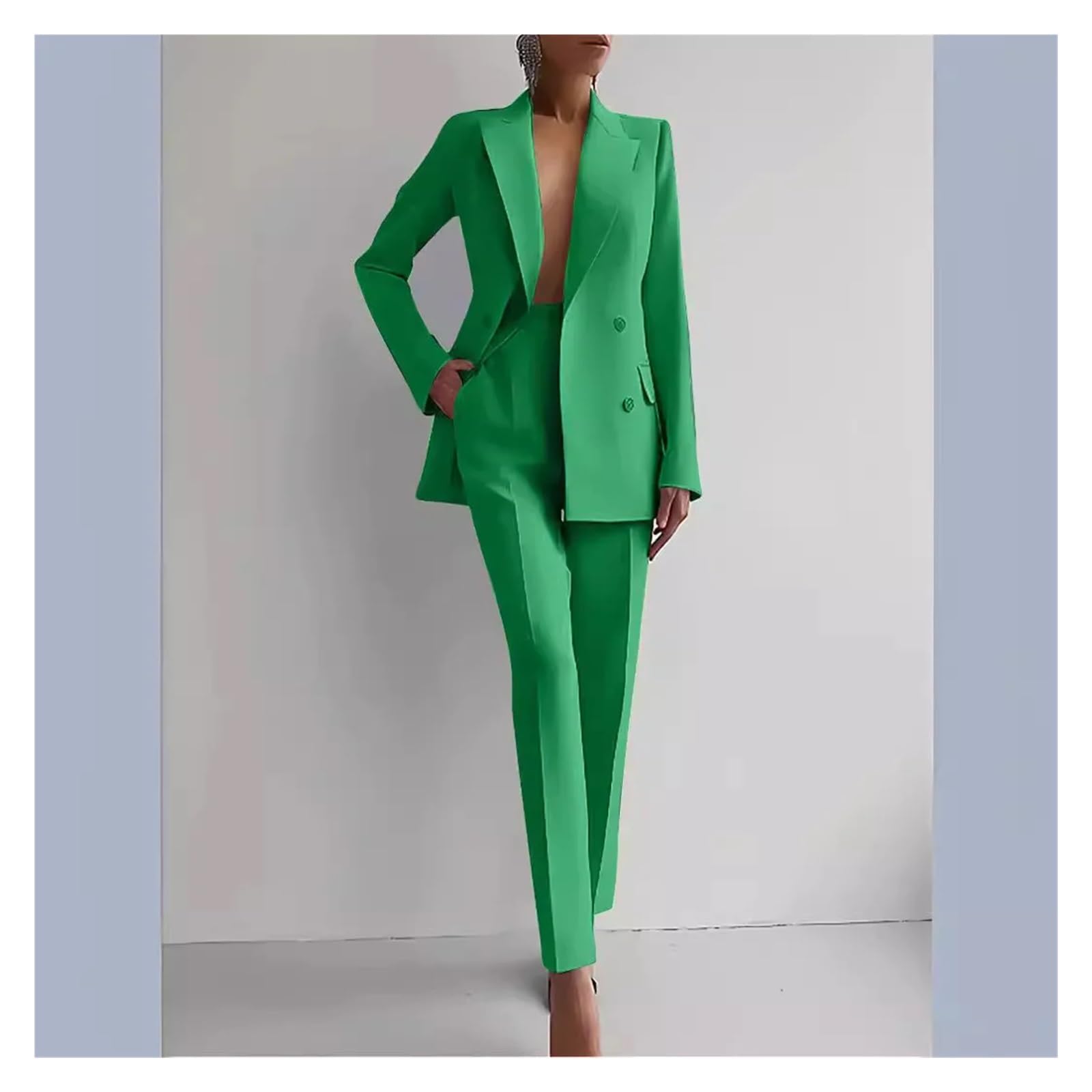 Tailleur Pantalone Donna Blazer Doppiopetto Lunghezza Caviglia Pantaloni a Matita Due Pezzi Tinta Unita Ufficio Estate vestibilità Slim