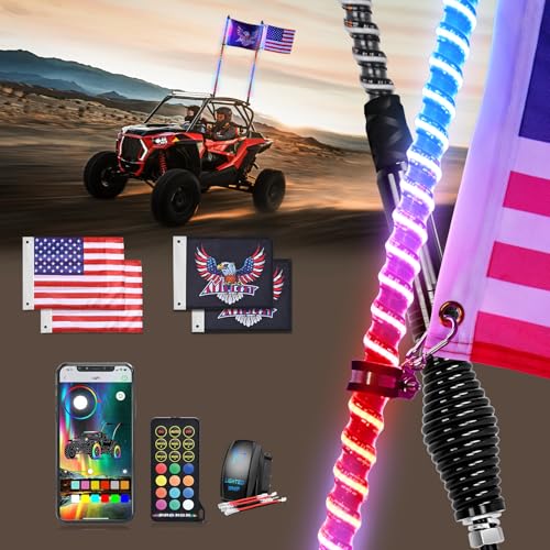 Image of Nilight LED Whip Light 2 PC 5FT COB RGB Spiral Lighted Antenna with Spring Base, Bluetooth App & Remote Control DIY Chasing Patterns & Music Sync Safety Whips for ATV UTV RZR Polaris Can-Am Truck