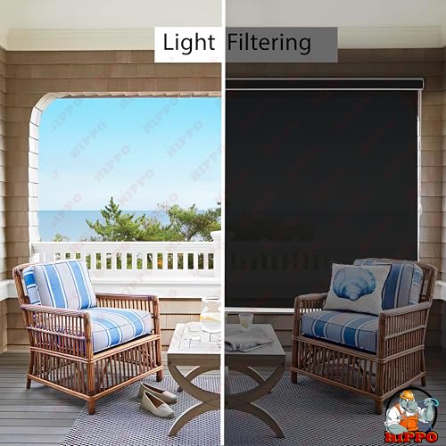 Image of HIPPO 180 GSM HDPE Outdoor Balcony Roller Blind, UV & Dust Protection Corded Roll Up and Down Light Filtering Blinds for Garden (Pearl-Black, 3FTX5FT)