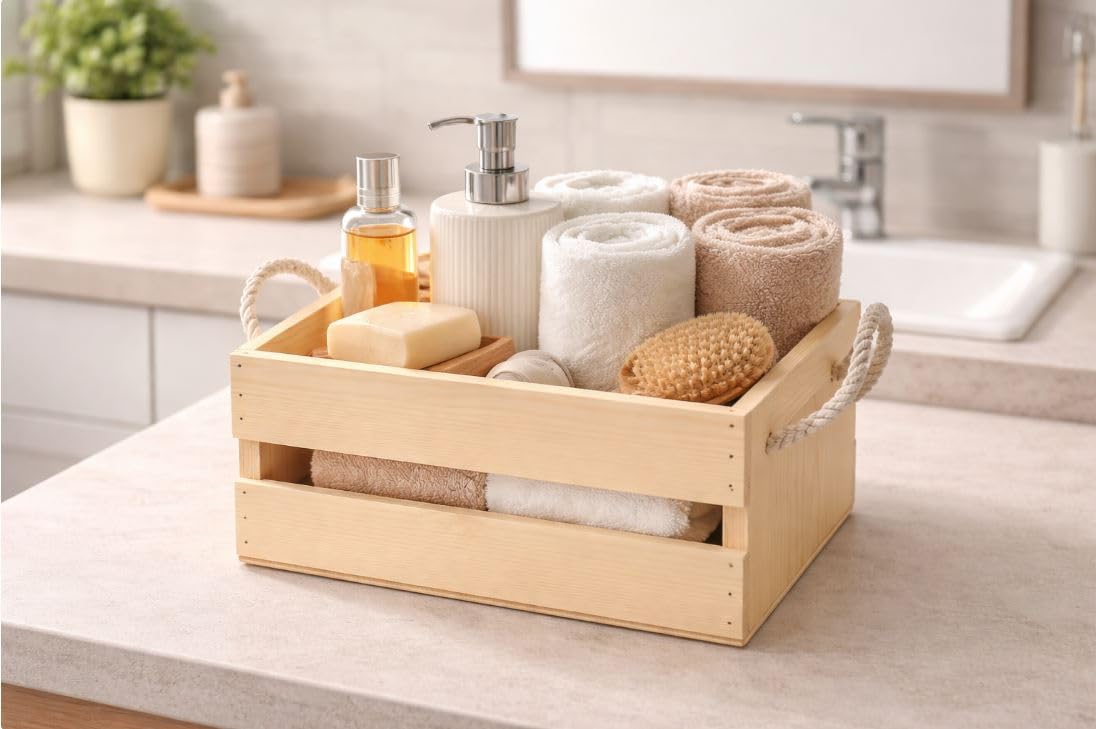 PAXI DAYA Pine Wooden Basket Wedding Hamper Gift Plant Organizer Wooden Box With Rope Handle For Home And office Décor (Pack Of 1)-image-16