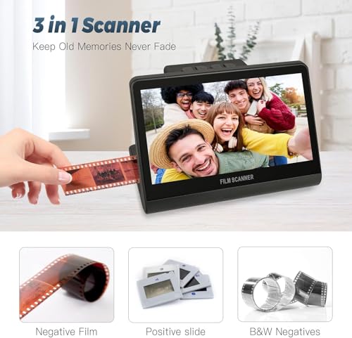 48 MP Film & Slide Scanner with 7 Inch LCD Screen, All-in-One Digital Film Scanner Built-in 16GB Memory Converts B&W/135/110/126 KPK Negative and Super 8/Monochrome Slides into JPEG Photos