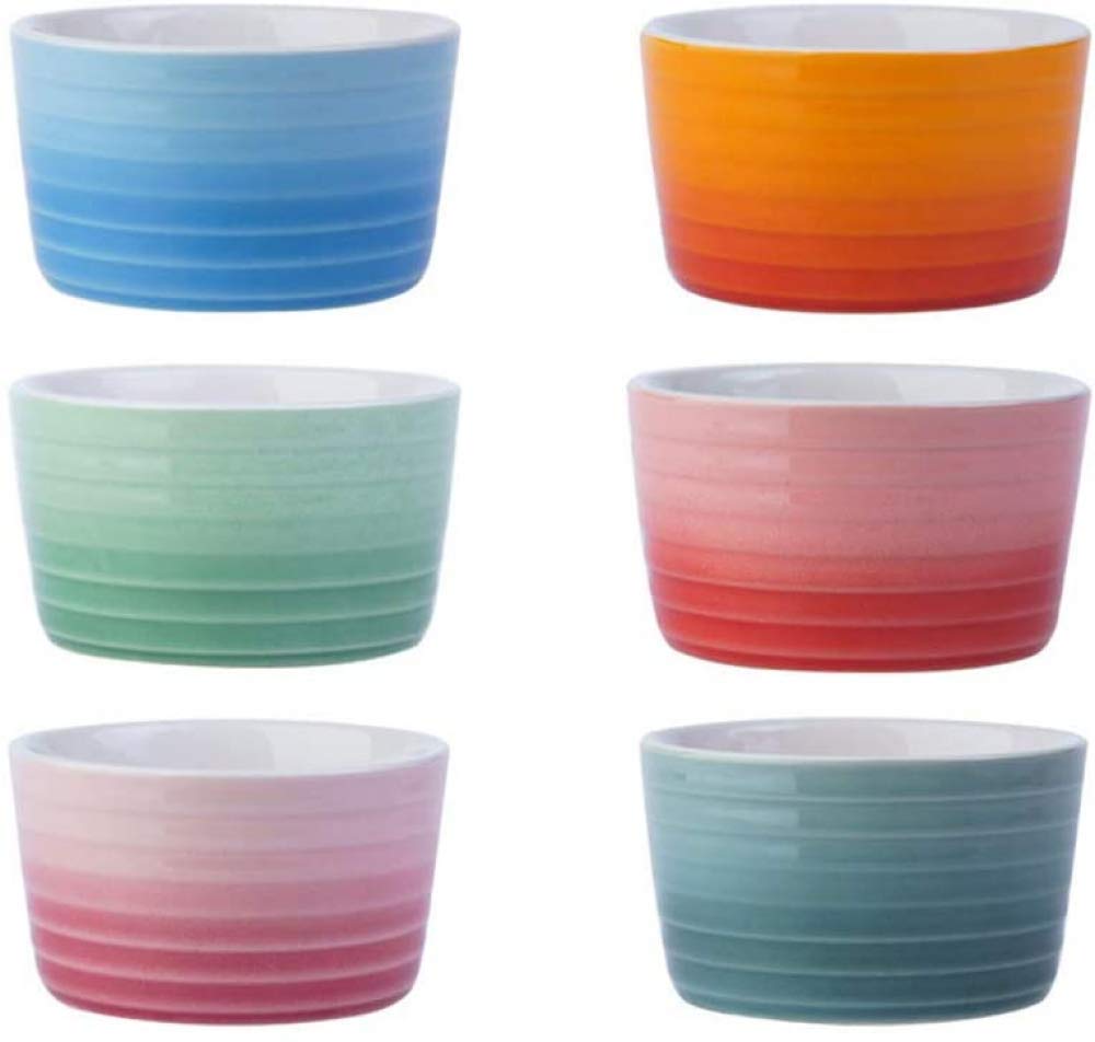 Souffle Ramekins - Vajilla de porcelana de 240 ml en relieve para hornear y salsas, cuenco para hornear y salsas, 6 unidades