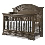 Pemberly Row Traditional Wood Arch Convertible Crib, 53" H x 60" W x 31.25" D, Solid Hardwood, Rosewood Brown Finish, Steel Spring Support, Adjustable Height, Classic Nursery Furniture