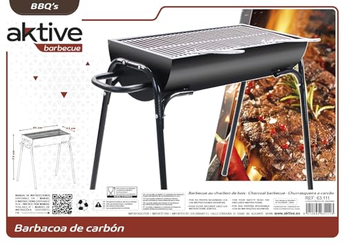 AKTIVE Portable Charcoal Barbecue, 91 x 33 x 71 cm, Matte Black, Stainless Steel Grill, Large Surface, Metal Frame, 4 Legs, Side Carry Handles (63111) - Image 9