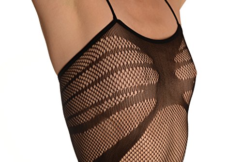 Bodystocking noir à rayures LissKiss avec large maille ajourée extensible - 3