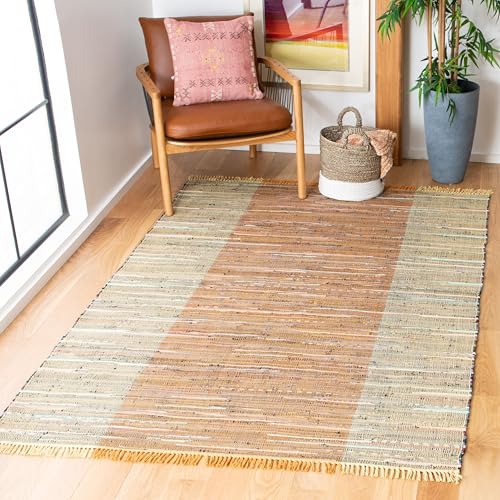 SAFAVIEH Rag Rug Collection Accent Rug - 4' x 6', Rust & Gold, Handmade Boho Stripe Cotton, Ideal for High Traffic Areas in Entryway, Living Room, Bedroom (RAR122P)