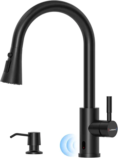 AJO BEND Touchless Matte Black Kitchen Sink Faucet with Pull Down Sprayer, Motion Sensor Touch on Faucets for Kitchen Sink, 360° Swivel Spout