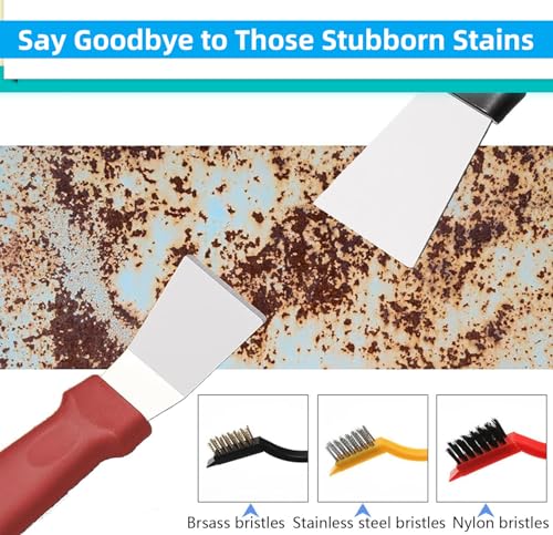Image of Cleaning Brushes for Household Use, 5Pcs Hard Bristle Crevice&Scrub Multifunctional Cleaning Tools, Scraper Tool with Stiff Small Metal Spatula for Dirt or Oil Stain