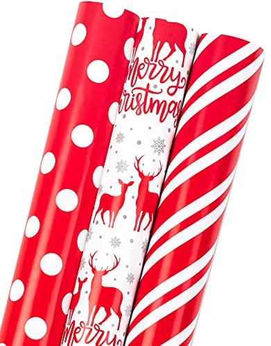 Holijolly Rollo De Papel De - Mini Rollo - 43 Cm X 3 M Por Rollo - 3 Diseños Diferentes De Ciervo Rojo Blanco Cover