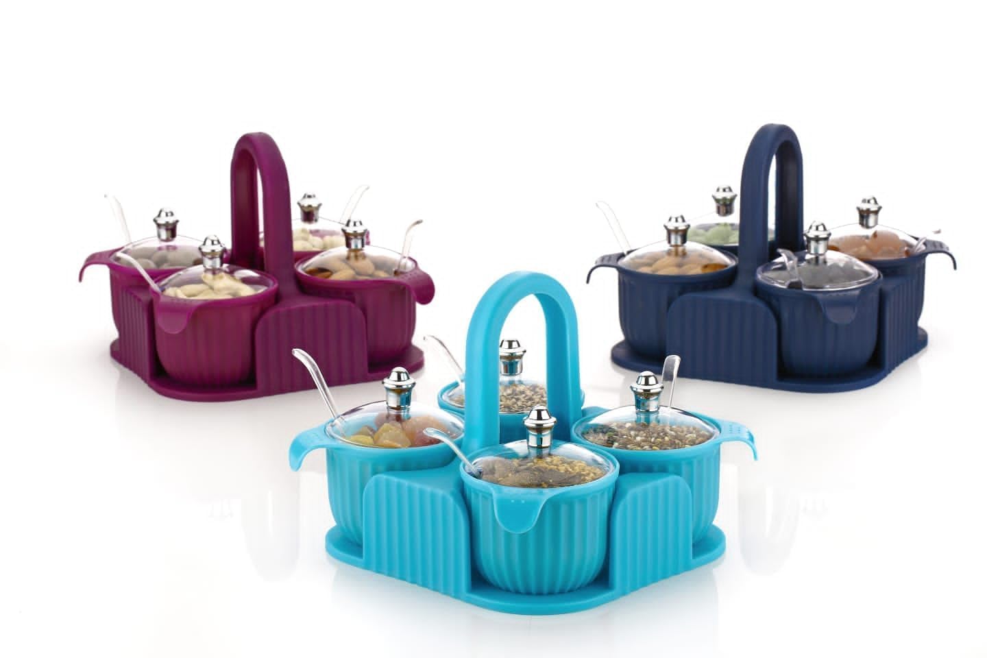 Salt and Pepper set Shakers for Dining Table| Spice Sprinkler Rack Jar set- 4 Bottle | Masala Dabbi Condiment Set (Sky Blue)