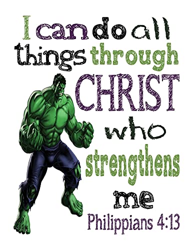 Superhero Christian Nursery Set Of 4 Unframed Prints - Captain America, Hulk, Ironman And Spiderman With Bible Verses #TOP3