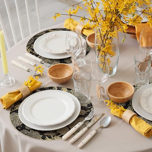 Sets de table en vinyle fleur noir dorés imperméables et lavables comfoyar - 5