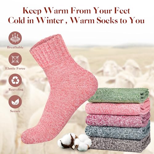 Image of LOCONHA Womens Wool Socks 5 Pairs Winter Warm Sock Thick Knit Cabin Cozy Crew Soft Socks Gifts for Women