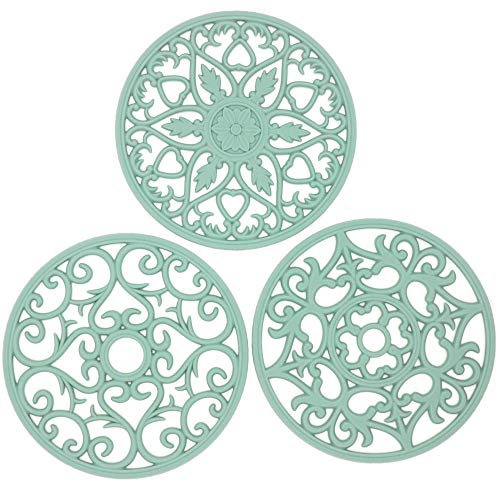 Silicone Mat, Pot Holders for Kitchen, Trivets for Hot Pots and Pans,Hot Pads Trivet, Silicone Pot Holders, Potholders, Table Pad, Multi-use Intricately Carved Heat Resistant Mat Color Green