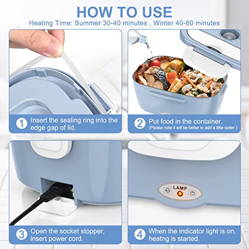 Herrfilk Electric Lunch Box Food Heater, 3 in 1 Ultra Quick Heated Lunch Boxes for Adults, 12V/24V/110V Portable Food Warmer for Car/Truck/Office With Fork Spoon and Insulated Carry Bag