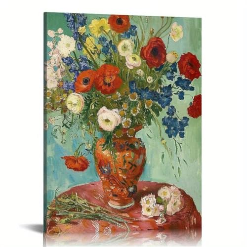 Oeuvre abstraite de fleurs rouges sur toile premium LSYALUCK avec châssis intérieur en bois 90x120