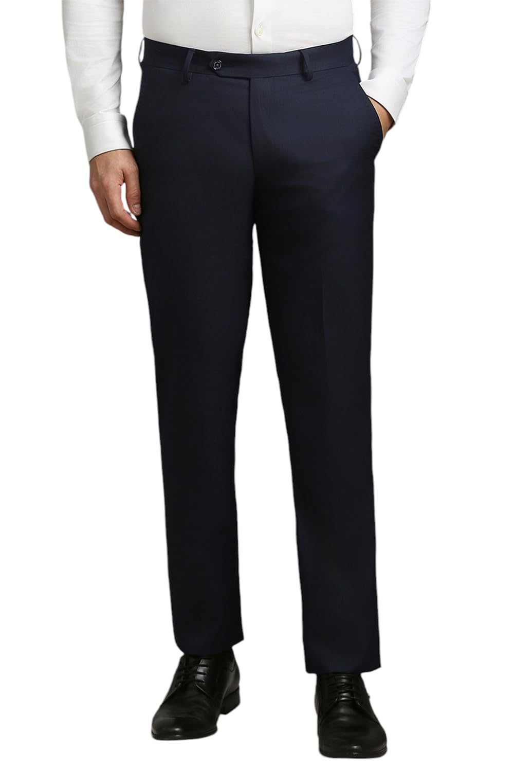 louis philippe Men Navy Slim Fit Solid Flat Front Formal Trousers-picture-31