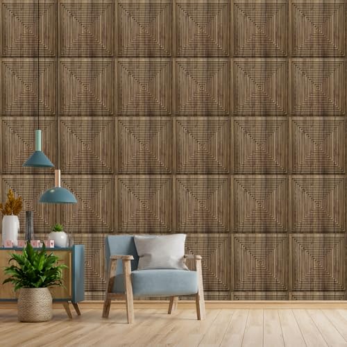 Image of Kayra Decor 3D PVC Wall Panels for Bedroom & Living Room | Pryamid Design |Oak Wood Color | 19.7 x 19.7 Inch | Pack of 40 | 107.6 Sq Ft