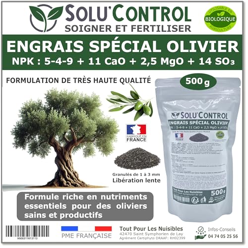 ENGRAIS Spécial OLIVIER 500 g - SoluControl - Formulation haute qualité Organo-Minerale - NPK 5-4-9 - Utilisable en Agriculture BIOLOGIQUE
