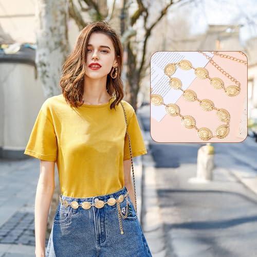 Gold Western Belt,Gold Chain Belt Adjustable Hollow Out Daisy Cowgirl Belts for Western Country Concert Outfit Dress4