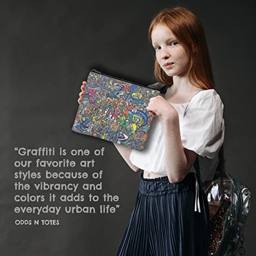 Odds N Totes Pencil Pouch, Canvas Zipper Pouch, Small Makeup Bag, Toiletry Bag, Cute Pencil Case (Bundle Pack Of 3: Funny Monsters, Bears, Graffiti) #TOP2