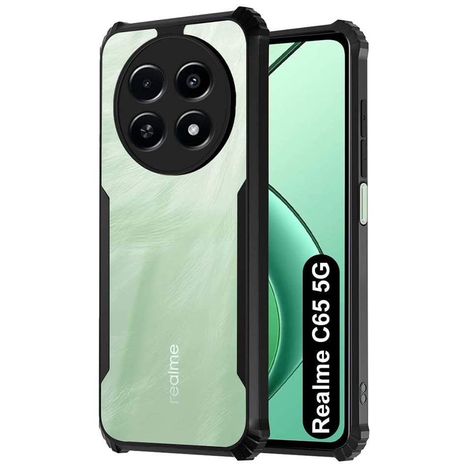Fashionury Shockproof Crystal Clear Back Cover Case for Realme C65 | 360 Degree Protection | Protective Design | Transparent Back Cover Realme C65 (Black Bumper) (B0D3HNX4VS) Amazon Price History, Amazon Price Tracker