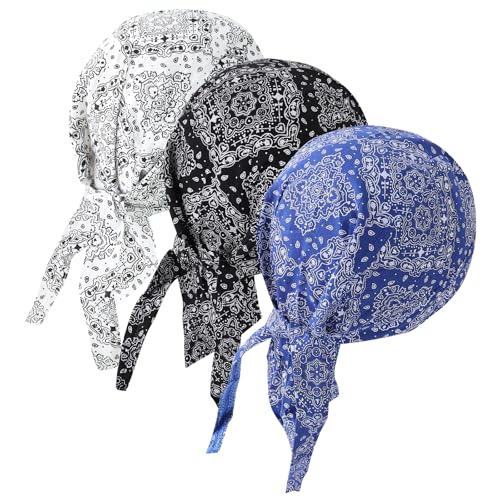 Image of DOCILA 3 Pcs Do Rags for Men Skull Cap Bandana Hat Breathable Helmet Linner Beanie