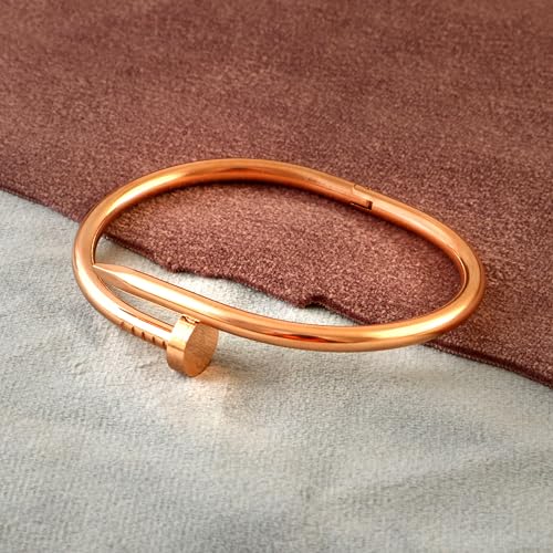 Jewar Nail Design Cuff Bangle Bracelet, Modern Twisted Style, Available in Rose Gold, Yellow Gold and Silver Statement Brushed/Hammered/Textured Bracelet for Women & Men2