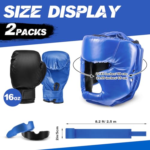 Image of Kanayu 14 Pcs Boxing Gloves and Headgear Set for Beginners Youth 16 Ounce Boxing Gloves Headgear Helmet Hand Wraps Mouth Guards Equipment for Beginners Training Equipment Gifts