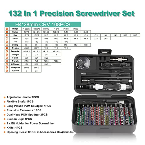 Precision Screwdriver Set With 108 Bits, 132 In 1 Small Screw Driver Set, Mini Magnetic Screwdriver Kit With Magnetizer & Flexible Shafts For Electronics, Phone Jewelers, Game Consoles, Tablet #TOP1