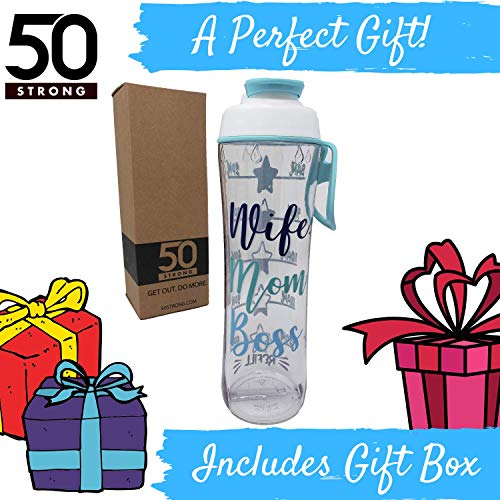 image for 50 Strong BPA Free Reusable Water Bottle with Time Marker - Motivation