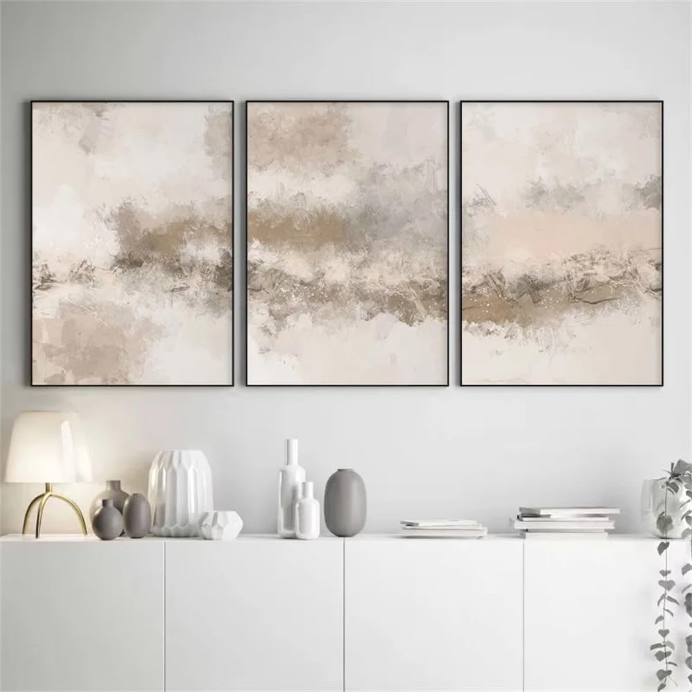 HURCP Set Of 3 Canvas Poster Beige Abstract Neutral Nordic Modern Minimalist Wall Art Prints Gift Bedroom Living Room Dorm Gallery Corridor Decor Picture,A3 (30X42CM)