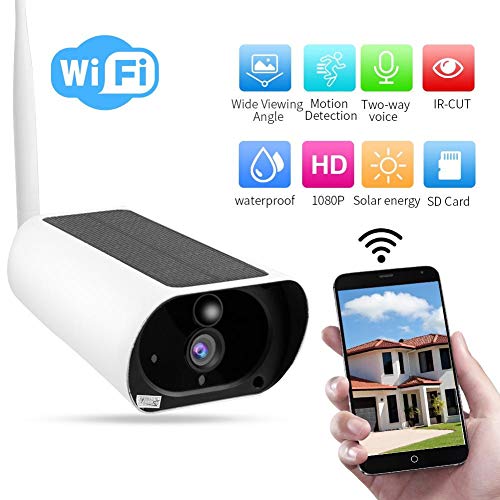 Tangxi Cámara de Seguridad Solar 1080P HD, cámara IP inalámbrica, cámara de vigilancia Exterior con Panel Solar + 2.4GHz WiFi + cámara HD + 10m IR Visión Nocturna + PIR Detección de Movimiento
