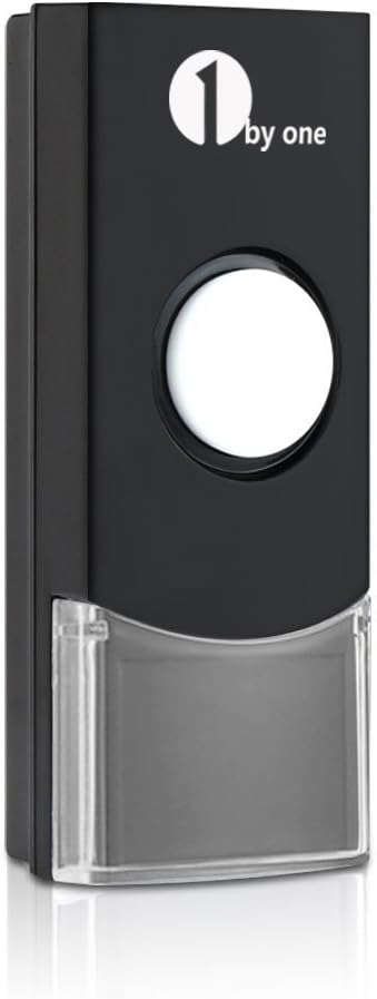 Close-up image of the 1byone wireless push button, showing the large white button and the 1byone logo.