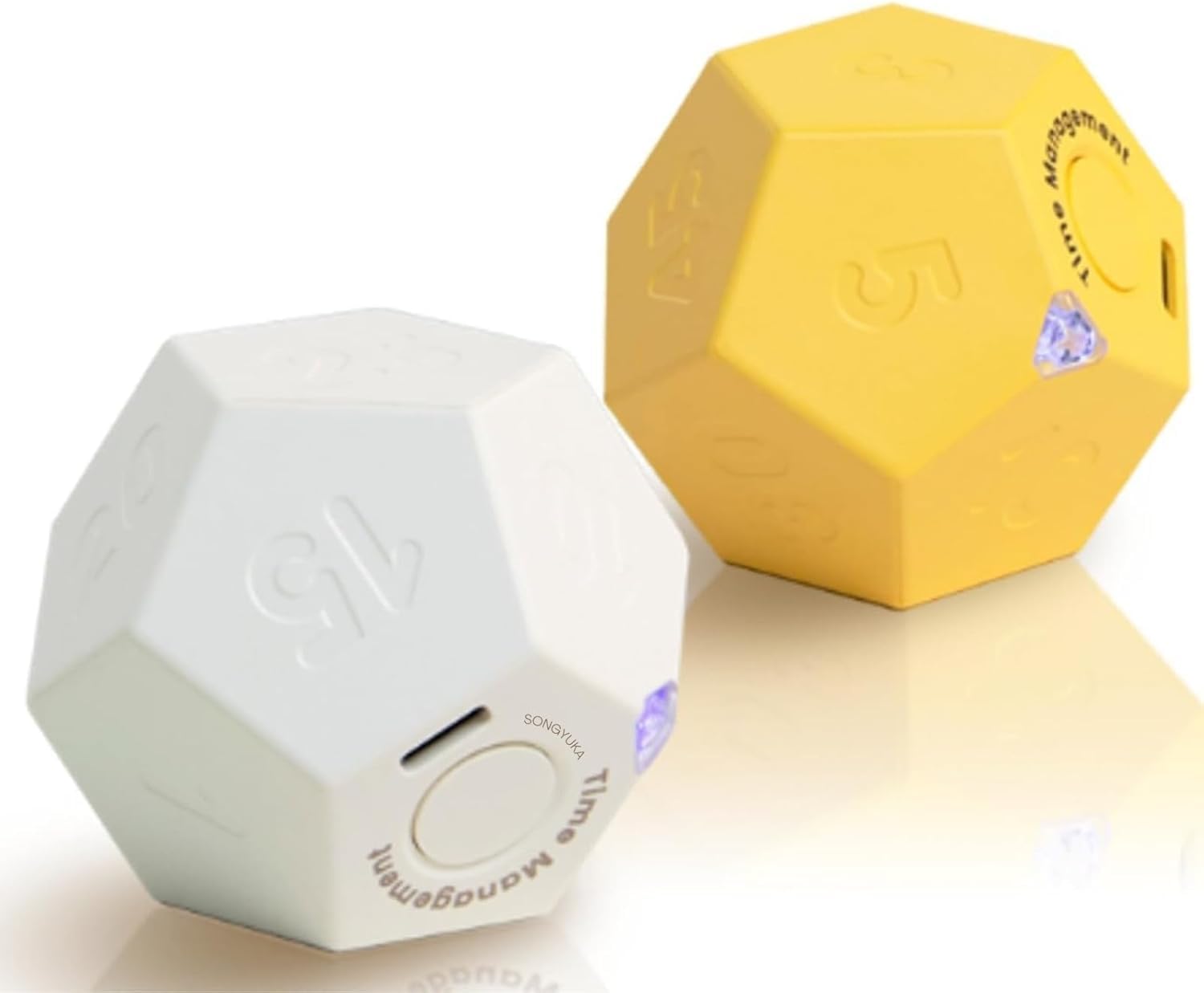 Drehbarer Pomodoro Schreibtisch,Wiederaufladbare Produktivität Timer,Dusche Timer wasserdicht,Magnetische Flip Stummschaltung,Vibration (Yellow&White)