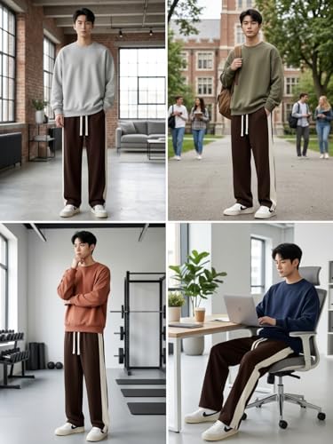 Image of GRECIILOOKS Trouser for Men | Man Relaxed Fit Trousers Twill Track Style | Straight Fit Wide Leg Trousers for Mens with Drawstring Waist | Korean Casual Travel Streetwear Pants