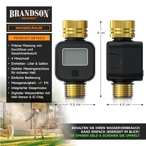 Brandson – Wasserzähler digital 3/4 Zoll – Wasseruhr – Durchflussmesser – praktischer Wasserzähler für den Garten – 4 Modi zur Kontrolle des Wasserverbrauchs – Sleepmodus – Batterieanzeige