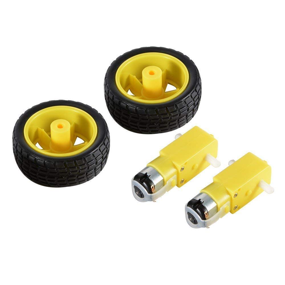 UIOTEC 2 Sets DC Gear Motor and Tire Wheel for DC 3V-6V Arduino Smart Car Robot Projects (Yellow)