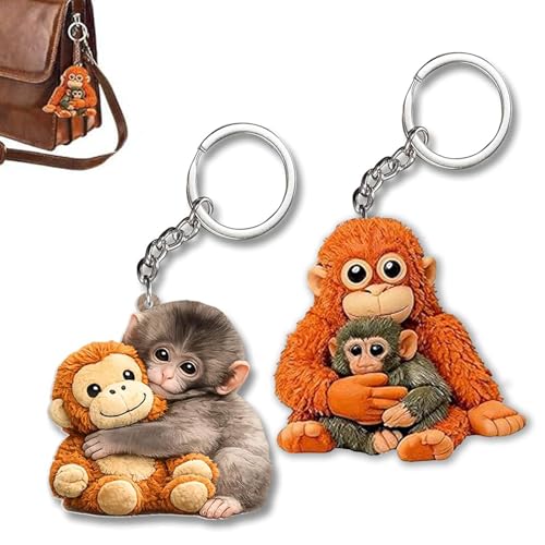 Leocfy Chaveiro Protect Punch The Monkey, 2D fofo macaco segurando brinquedo de pelúcia chaveiro pendurado para mochila, bolsa, chaves de carro presente