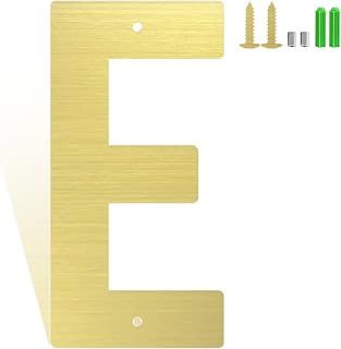 6 Inch Stainless Steel Metal Floating Door Numbers, Brushed Gold Metal Letters, Modern Metal House Numbers, Metal Mailbox Numbers, Stainless Steel House Address Letters and Numbers (E)