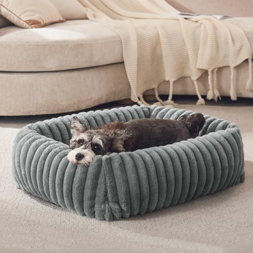 FURTIME Dog Bed for Small Dogs, Washable Orthopedic Dog Bed with Removable Cover, Rectangle Soft Calming Sleeping Puppy Bed Durable Pet Cuddler with Anti-Slip Bottom, Grey, S (20″x19″x6″)