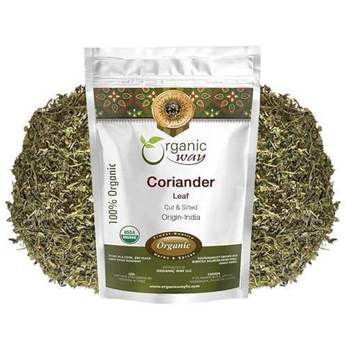 Organic Way Coriander Leaves (Cilantro Leaves) Cut and Sifted | Non GMO - Packed In Resealable Bag | Sustainable - All Natural - Not Irradiated | Origin India (16 oz - 1 lbs)