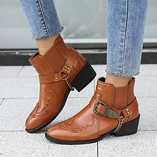 Women's Ankle Boots & Booties Leather Belt Metal Buckle Punk Western Cowboy Boots Knight Combat Booties All-Match #TOP1