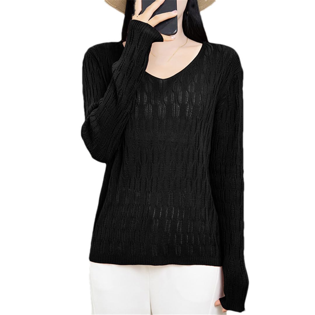 Vogrtcc Maglione da donna in cashmere a maniche lunghe con scollo a V