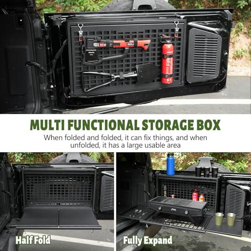 Tailgate Table Molle Panel Compatible with Ford Bronco/Badlands/Big Bend 4 Doors 2021-2025 Foldable Rear Storage Box with Password Lock Cargo Rack Shelf Camping Desk Bin(Not Fit Bronco Sport) by KULITH - Image 4